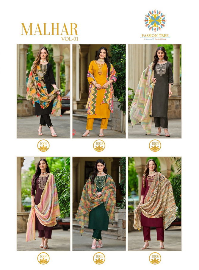 Malhar Vol 1 By Passion Tree Roman Silk Designer Kurti With Bottom Dupatta Wholesale Online
